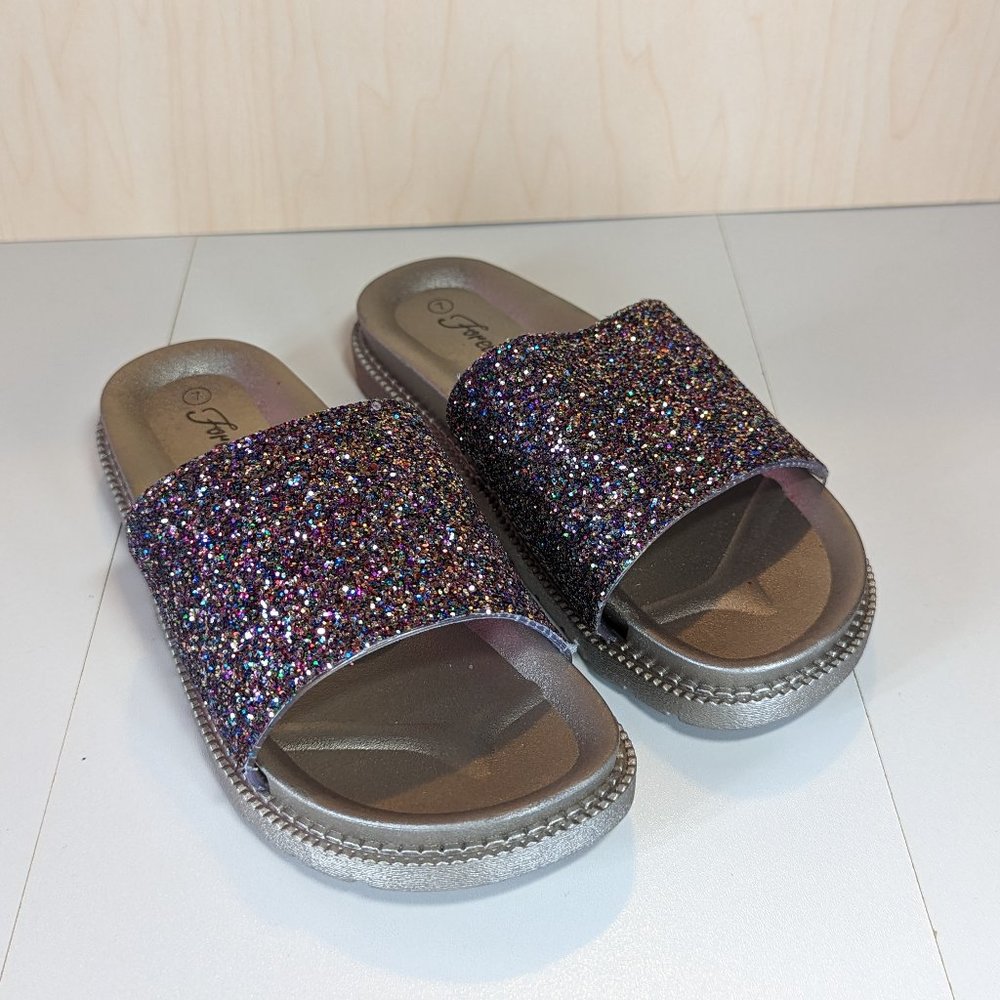 Forever Women Stylish Summer Glitter Platform Slides - Purple - Size 6